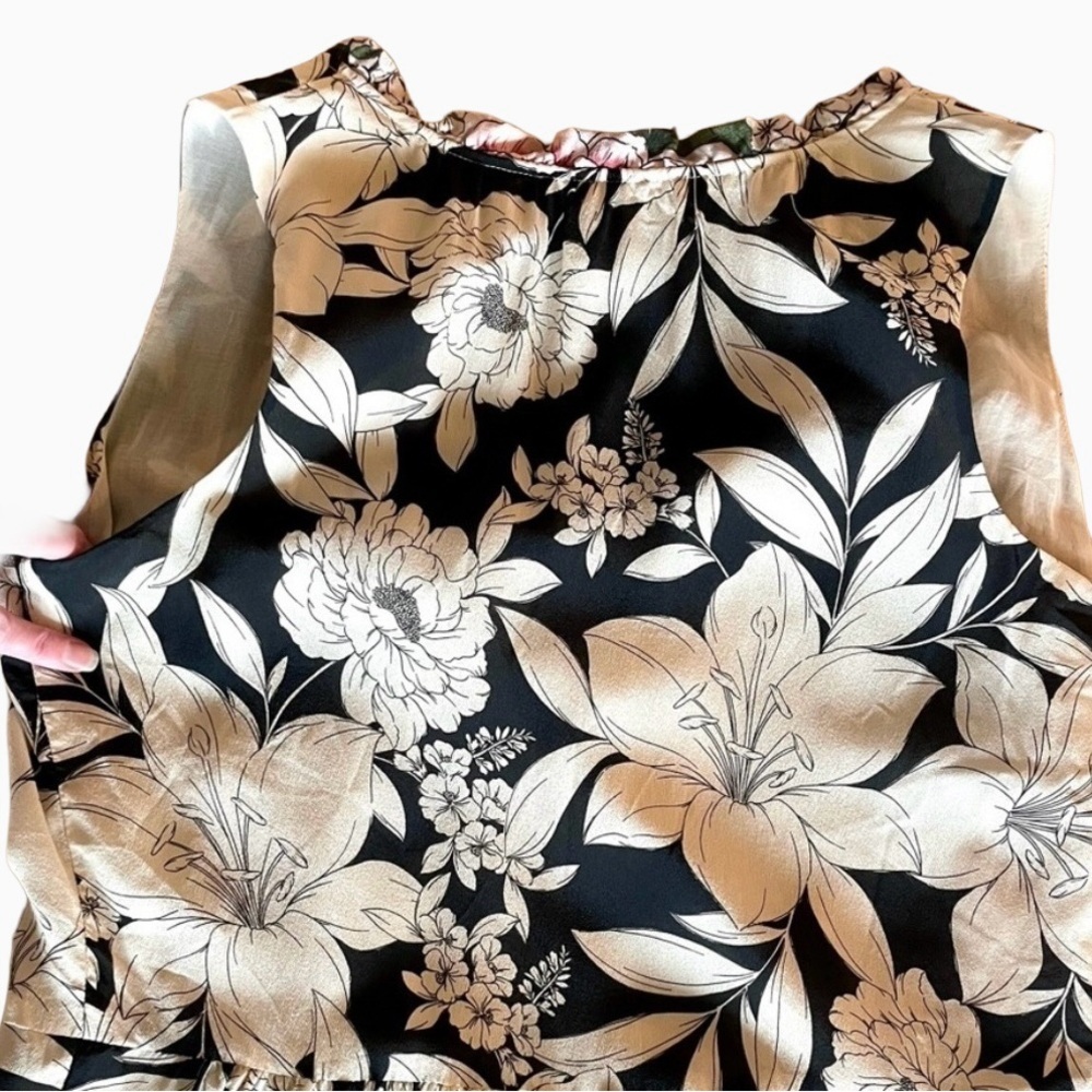 Johnny Was Jade Juliette Silk Floral Midi Dress M Black Beige - Picture 7 of 10